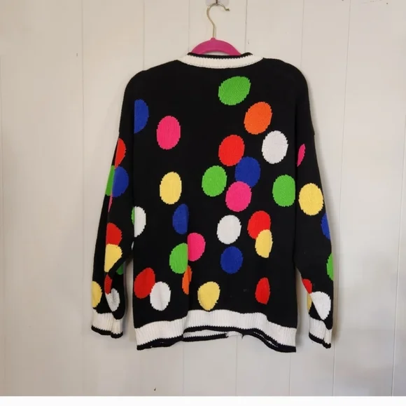 Vintage 💯 cotton Polka Dot Sweater Cardigan  80s 90s 1990s Cabincore Preppy - Picture 6 of 9